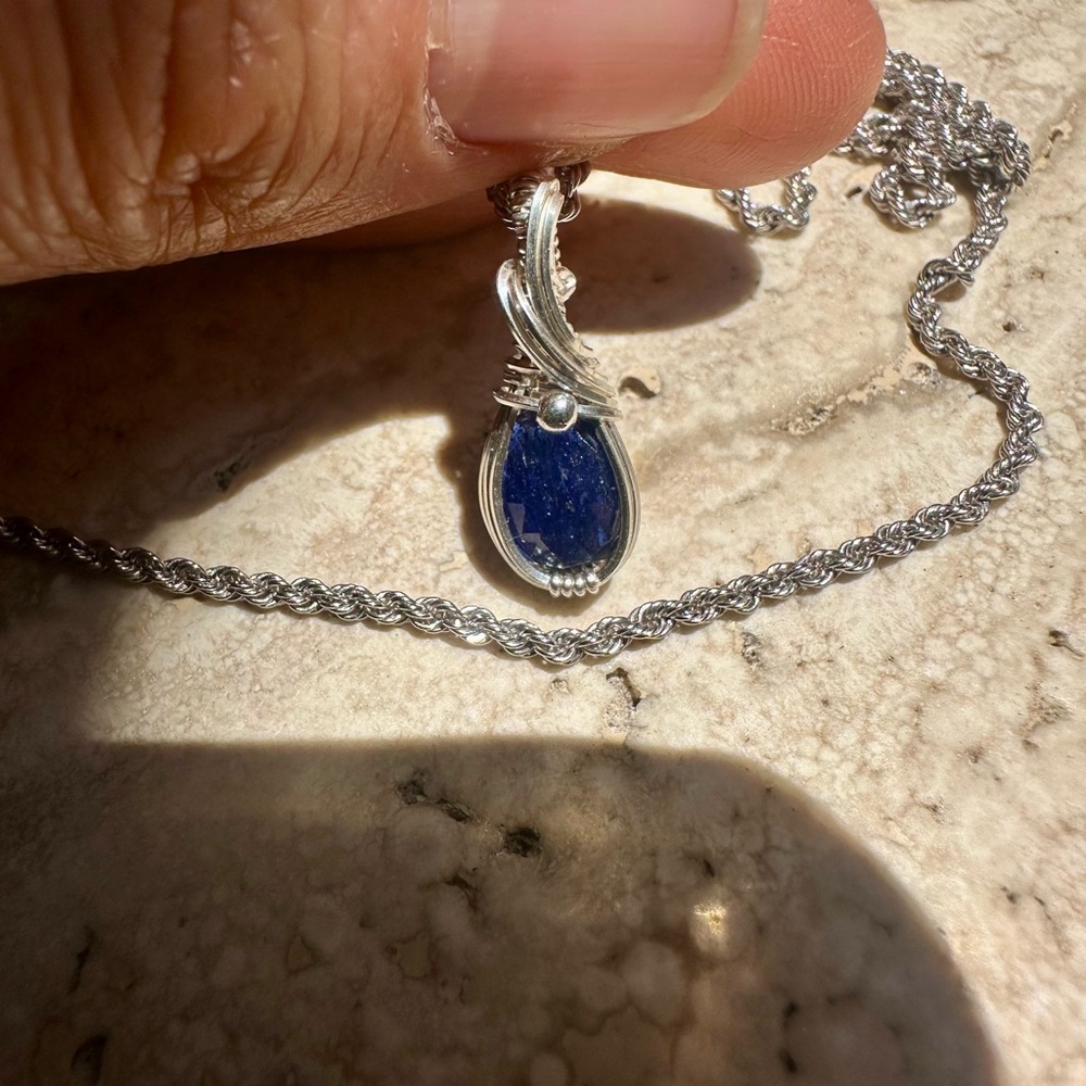 Sterling Silver Blue Sapphire Necklace Pendant - Picture 9 of 12